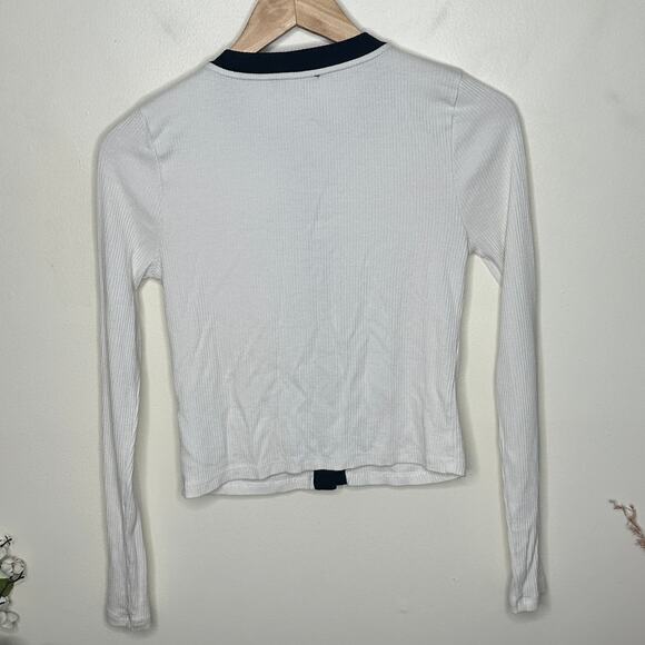 J. CREW Vintage Rib Lady Jacket Long Sleeve Cardigan White Black Sz S {3R4} - Picture 4 of 7